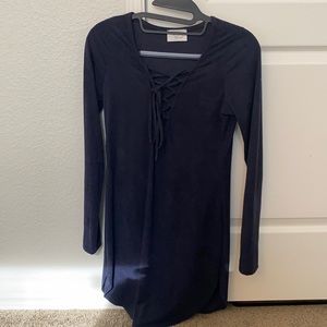 Black Bead Navy Blue long sleeve dress